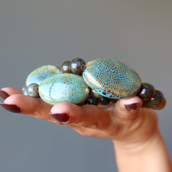 Labradorite Bracelet Blue Oval Ceramic Mirror
