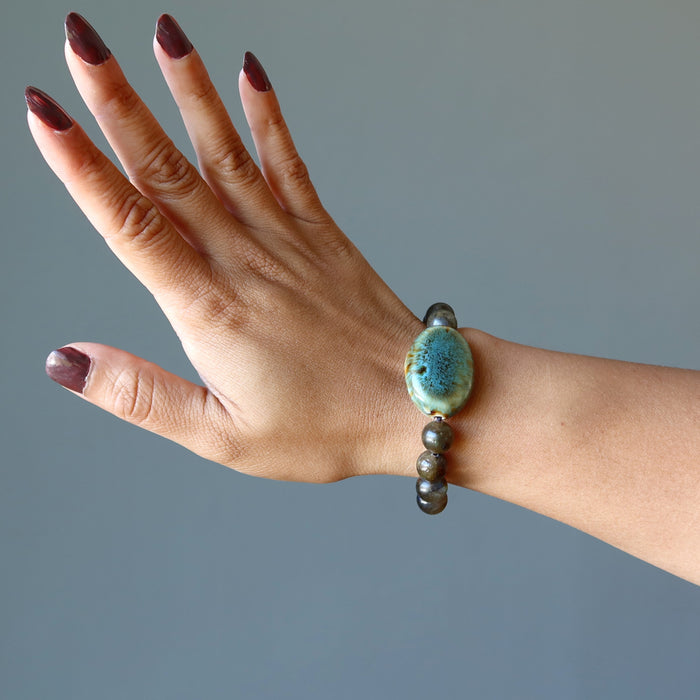 Labradorite Bracelet Blue Oval Ceramic Mirror