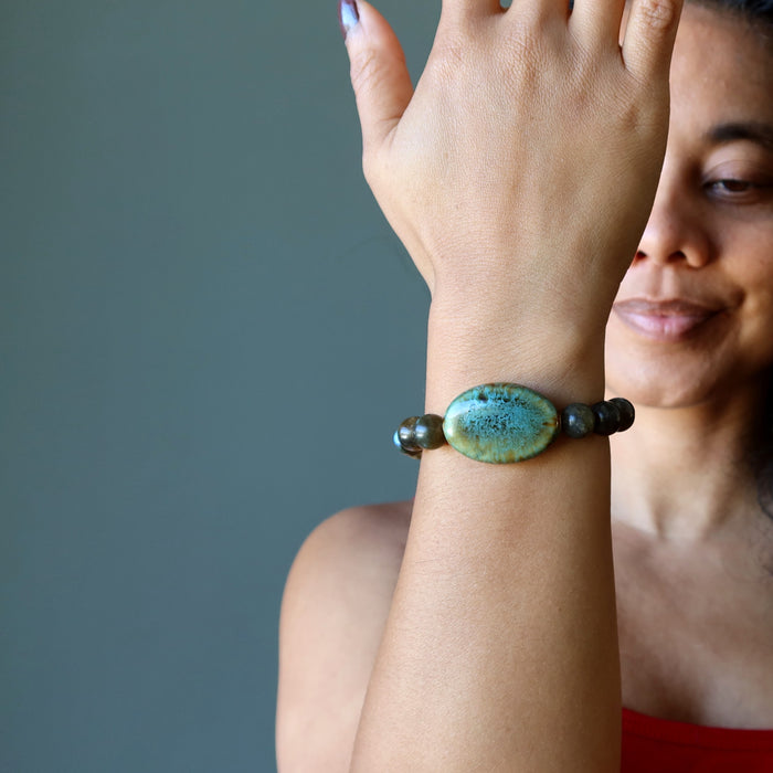 Labradorite Bracelet Blue Oval Ceramic Mirror