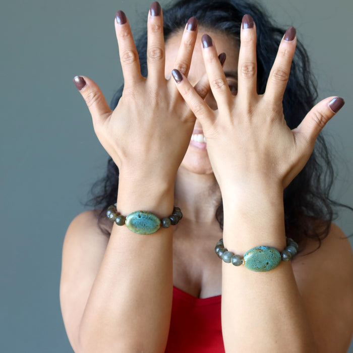 Labradorite Bracelet Blue Oval Ceramic Mirror
