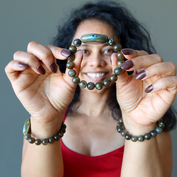 Labradorite Bracelet Blue Oval Ceramic Mirror