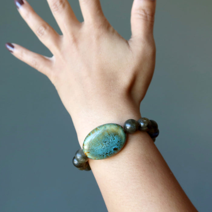 Labradorite Bracelet Blue Oval Ceramic Mirror