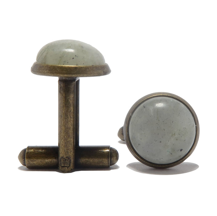 gray labradorite circles in antique bronze cufflinks