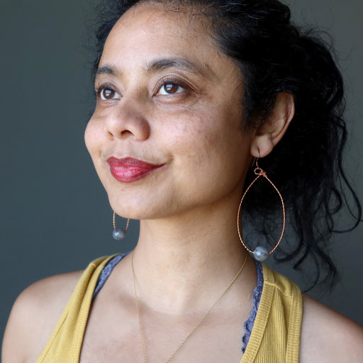 labradorite on copper hoop earrings