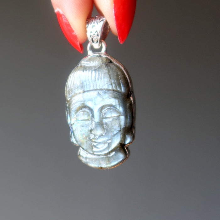 Labradorite Pendant Rainbow Buddha Sterling Silver