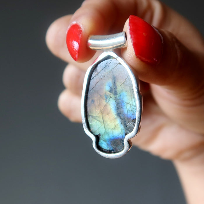 Labradorite Pendant Rainbow Buddha Sterling Silver