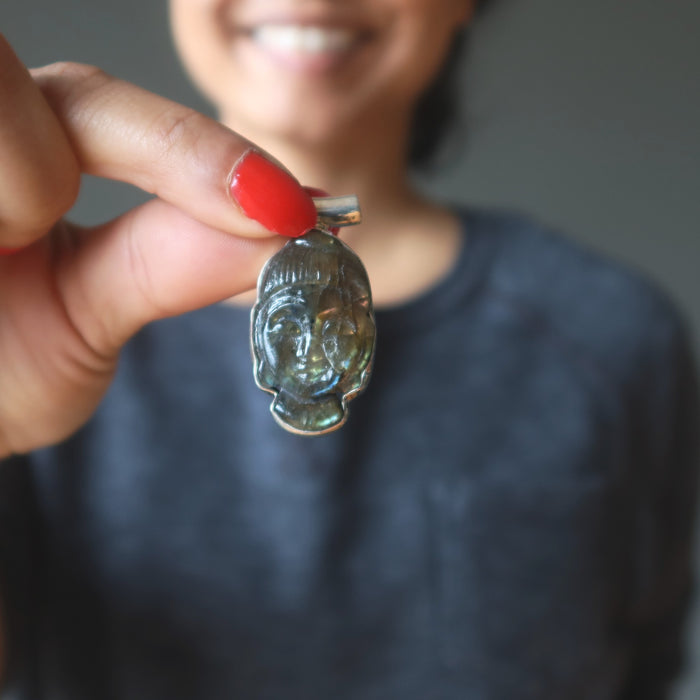 Labradorite Pendant Rainbow Buddha Sterling Silver