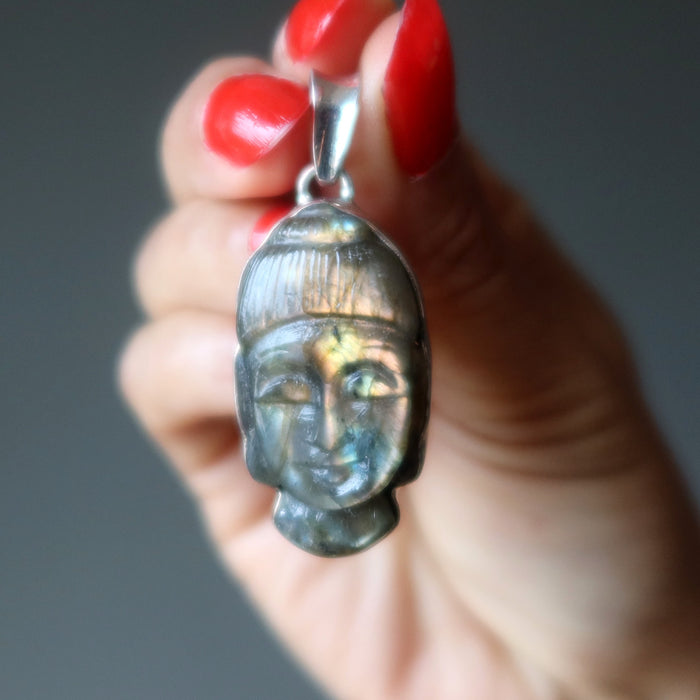 Labradorite Pendant Rainbow Buddha Sterling Silver