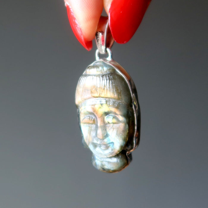 Labradorite Pendant Rainbow Buddha Sterling Silver