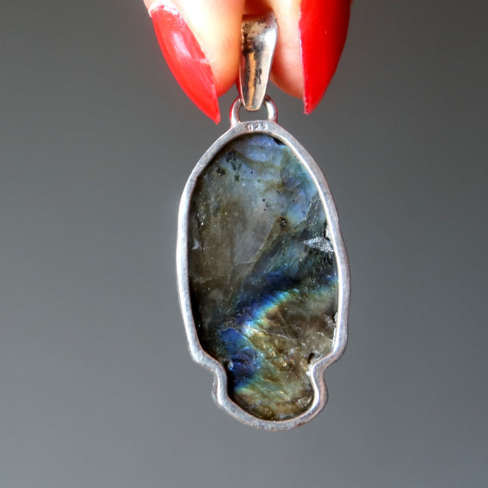 Labradorite Pendant Rainbow Buddha Sterling Silver