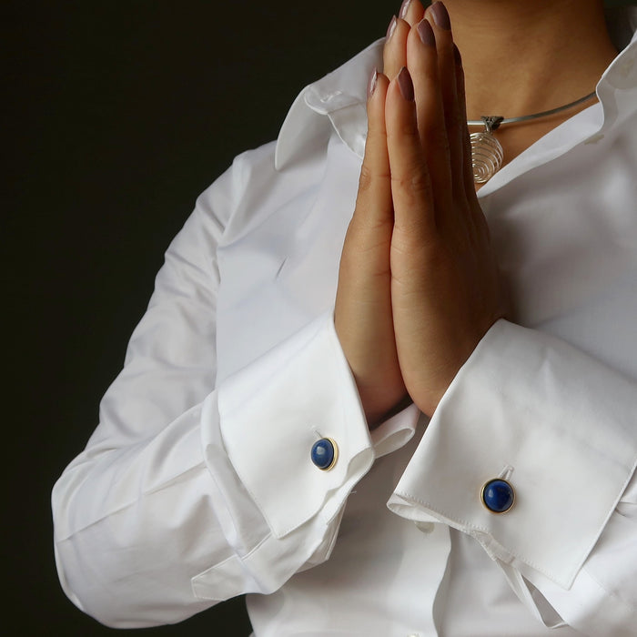 woman on lapis gold cufflinks