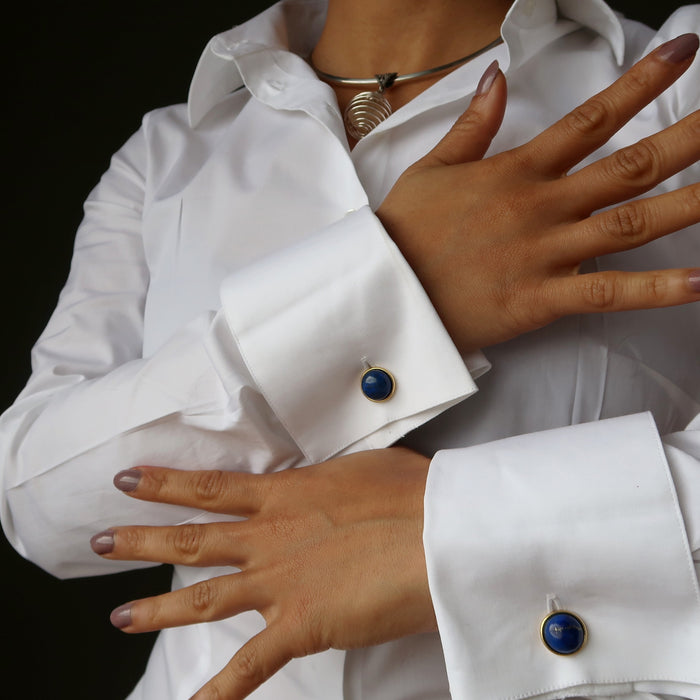 lapis gold cufflinks on french cuffs