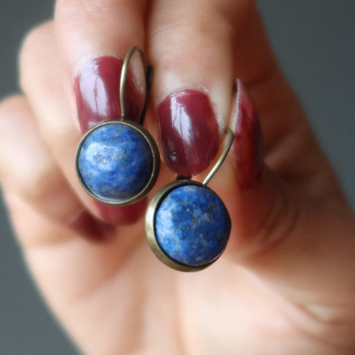 lapis bronze leverback earrings
