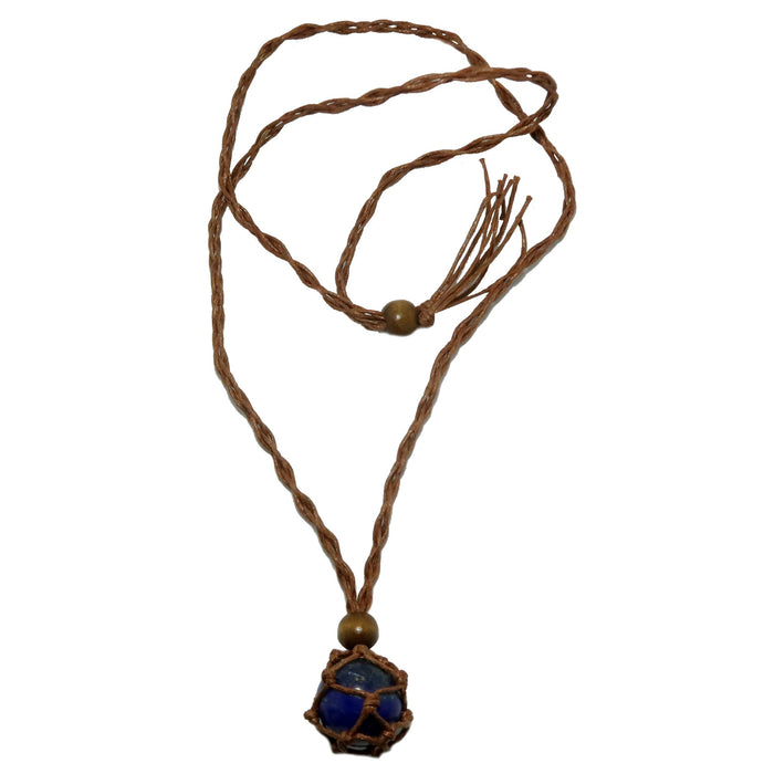 Lapis Necklace Blue Globe Crystal Ball Macrame