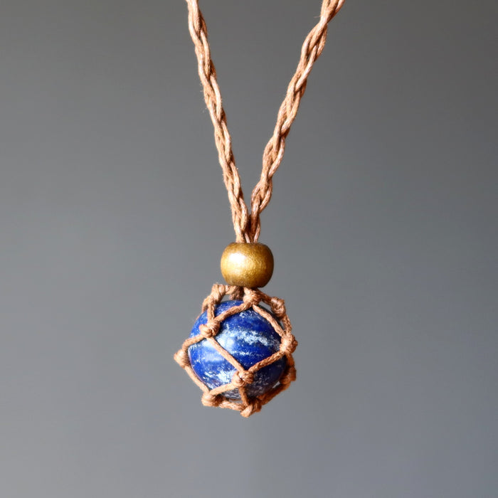 Lapis Necklace Blue Globe Crystal Ball Macrame