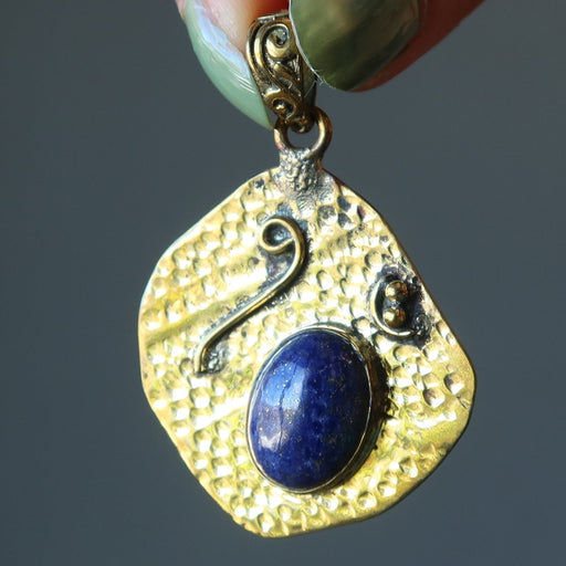 lapis gold hammered pendant