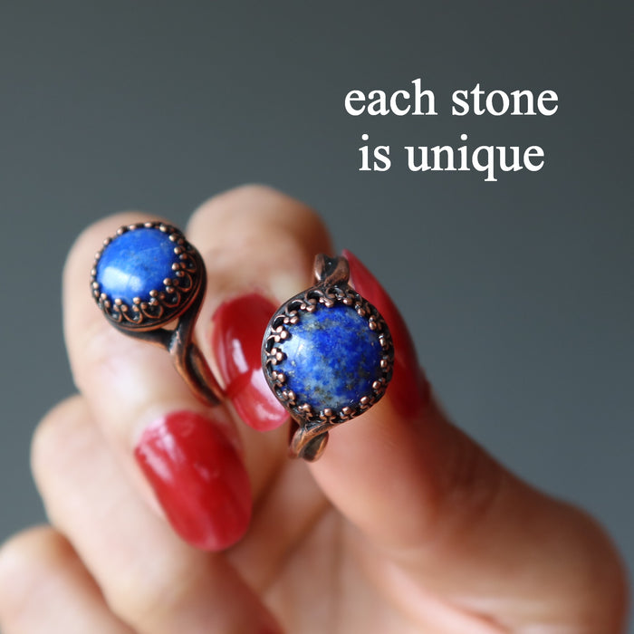 two lapis round antique copper ring