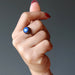 lapis round antique copper ring on finger