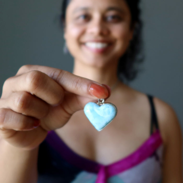 Larimar Pendant Heart Love is Lovely Blue Gem Sterling Silver