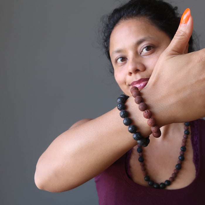 sheila of satin crystals modeling red and black lava bracelet sets