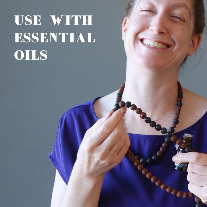essential oil on black and red lava necklace