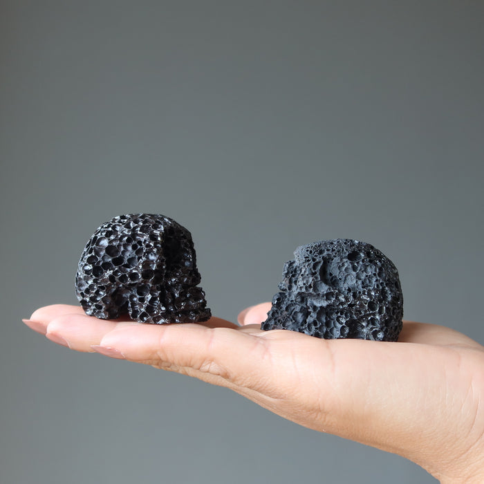 black lava skulls