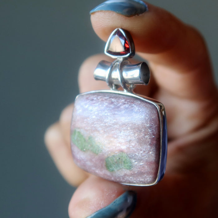 Lepidolite Pendant Miracle Mix Green Tourmaline Garnet Gems