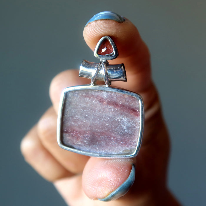 Lepidolite Pendant Miracle Mix Green Tourmaline Garnet Gems