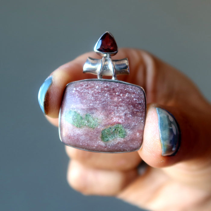 Lepidolite Pendant Miracle Mix Green Tourmaline Garnet Gems