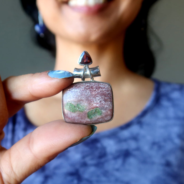 Lepidolite Pendant Miracle Mix Green Tourmaline Garnet Gems