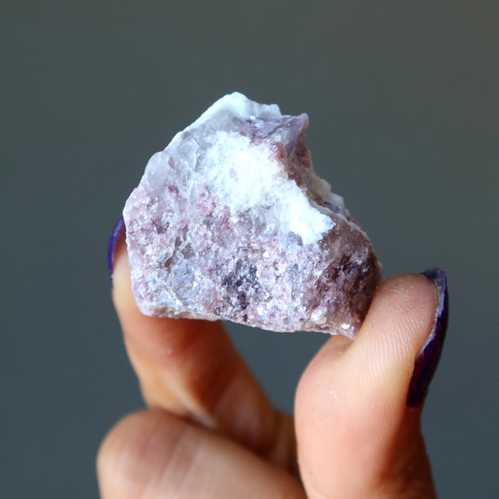 raw lepidolite stone in white quartz