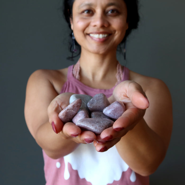 purple lepidolite tumbled stones