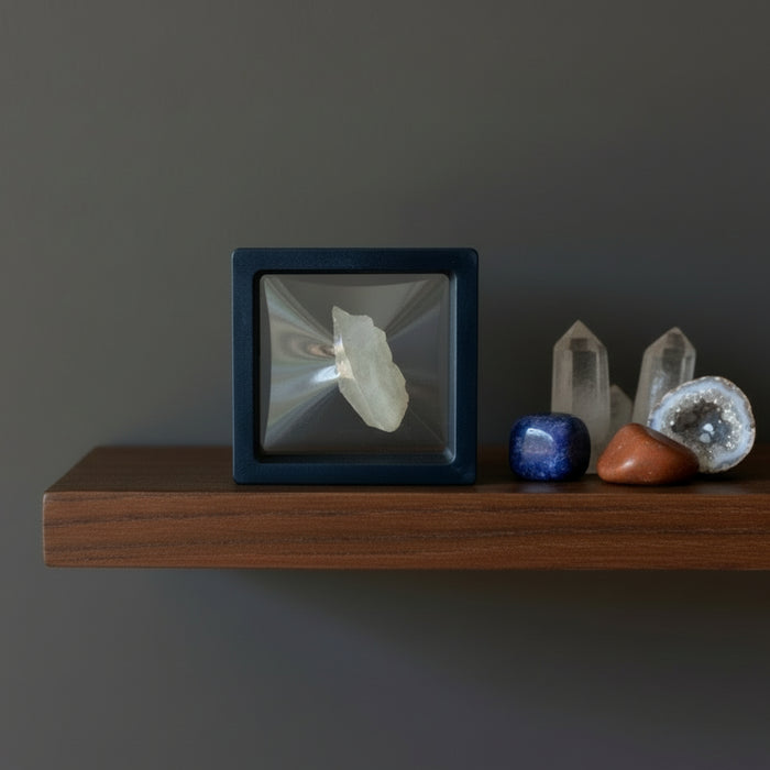 yellow libyan desert glass tektite in display case