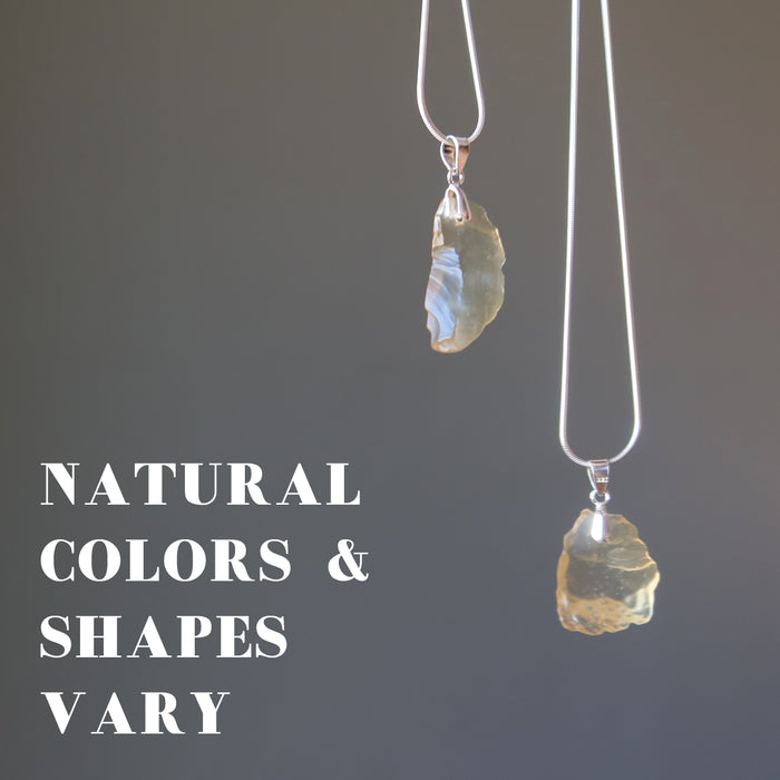 two libyan desert glass necklaces showing natural colors and shapes vary