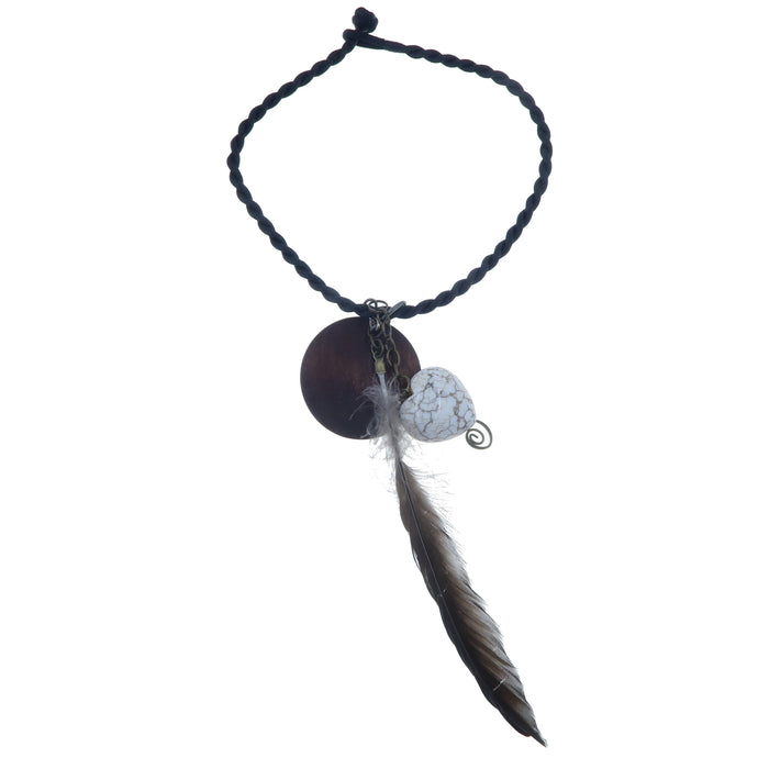 magnesite heart feather necklace