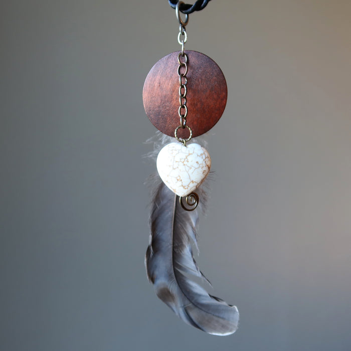magnesite heart feather necklace