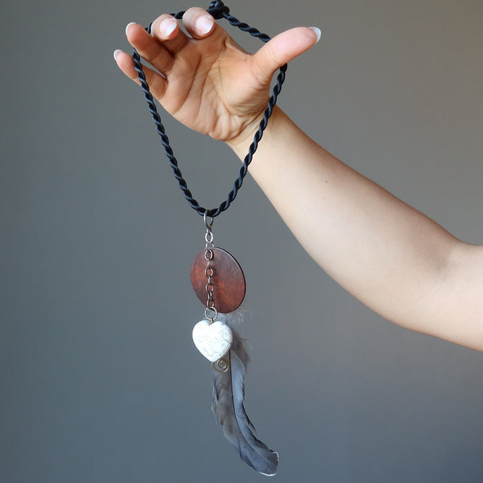 magnesite heart feather necklace