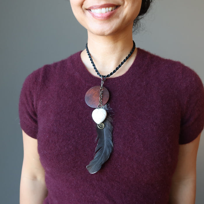 magnesite heart feather necklace