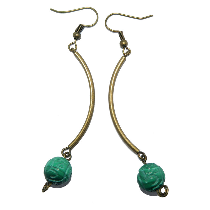 carved malachite dangle earrings