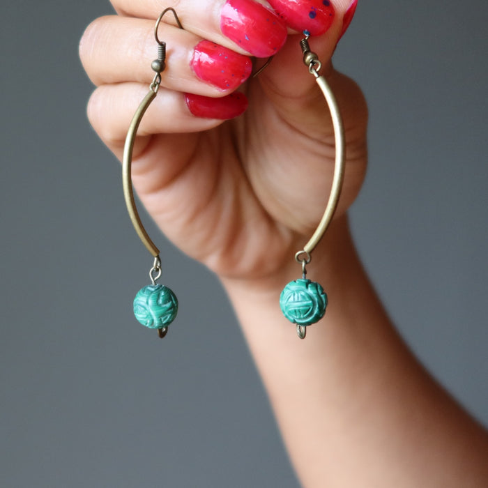 carved malachite dangle earrings