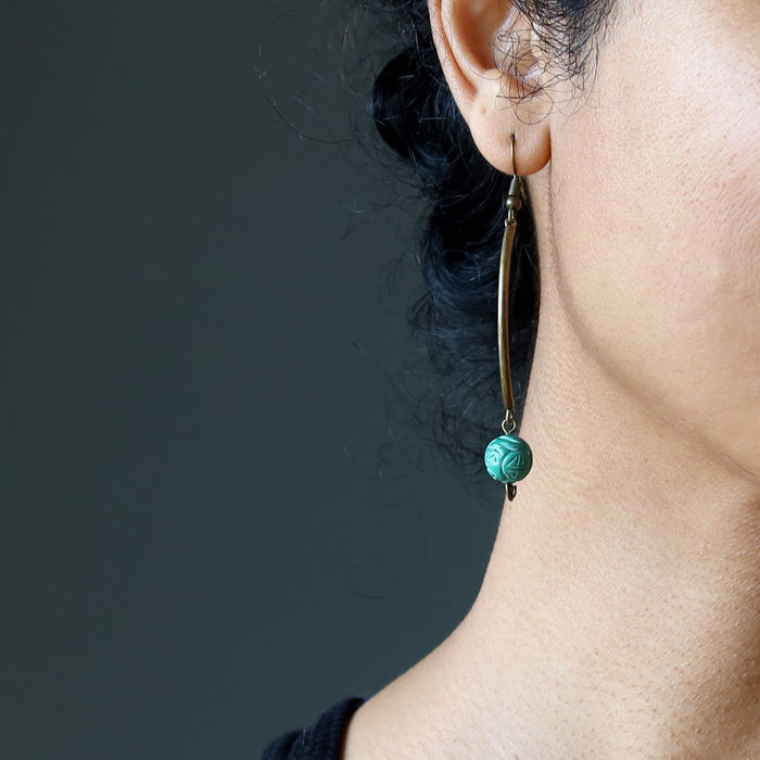 carved malachite dangle earrings