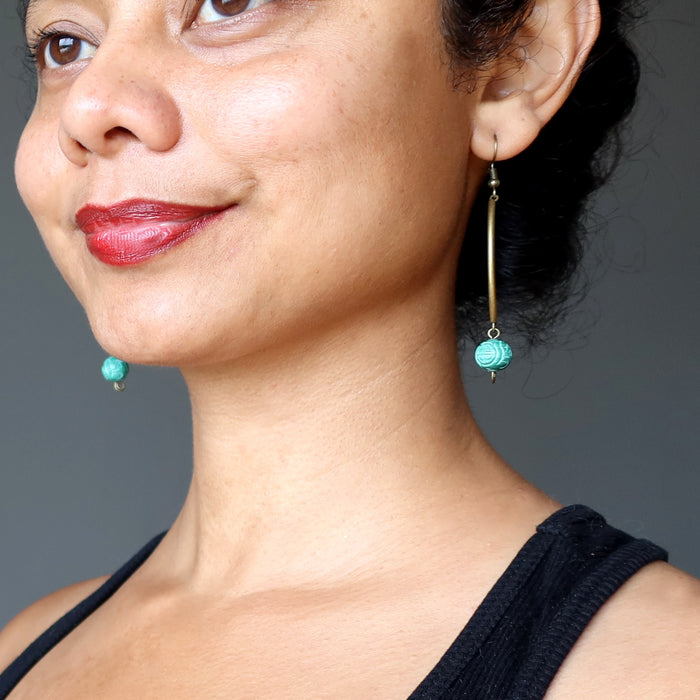 carved malachite dangle earrings