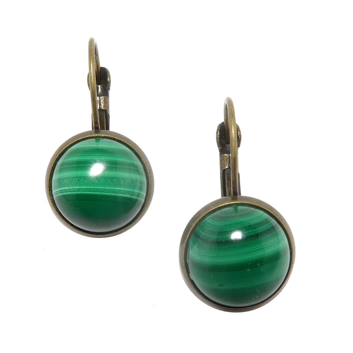 malachite stones in antique leverback earrings