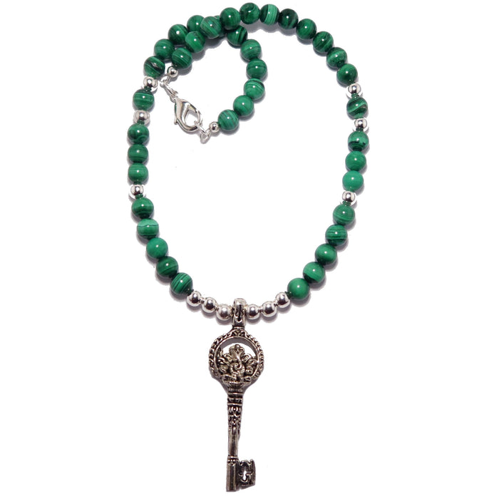 silver ganesh skeleton key malachite necklace