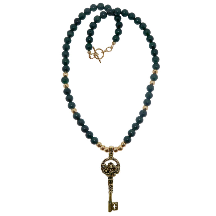 gold ganesh skeleton key malachite necklace