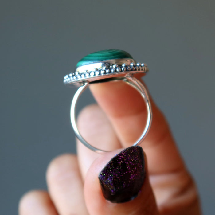 Malachite Ring Super Swirl Sterling Silver Size 8.5