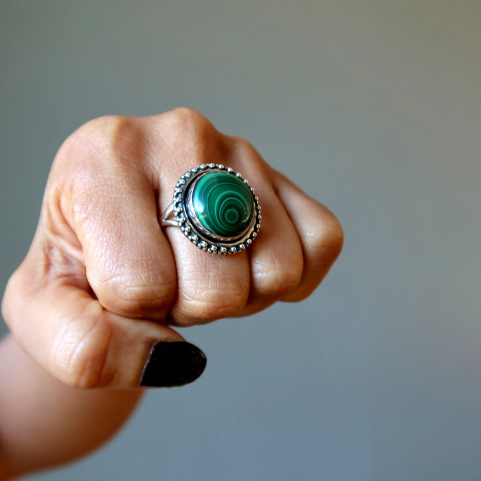 Malachite Ring Super Swirl Sterling Silver Size 8.5