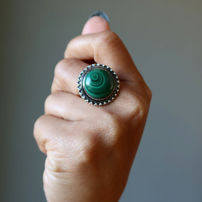 Malachite Ring Super Swirl Sterling Silver Size 8.5