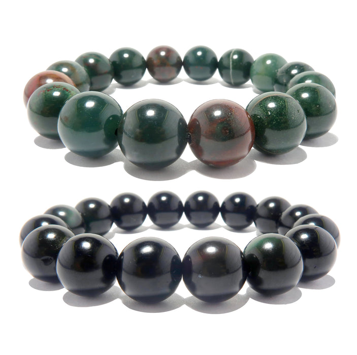 indian bloodstone and rainbow obsidian stretch bracelet set