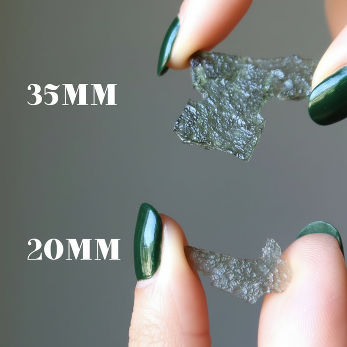 hands holding two moldavite raw pieces